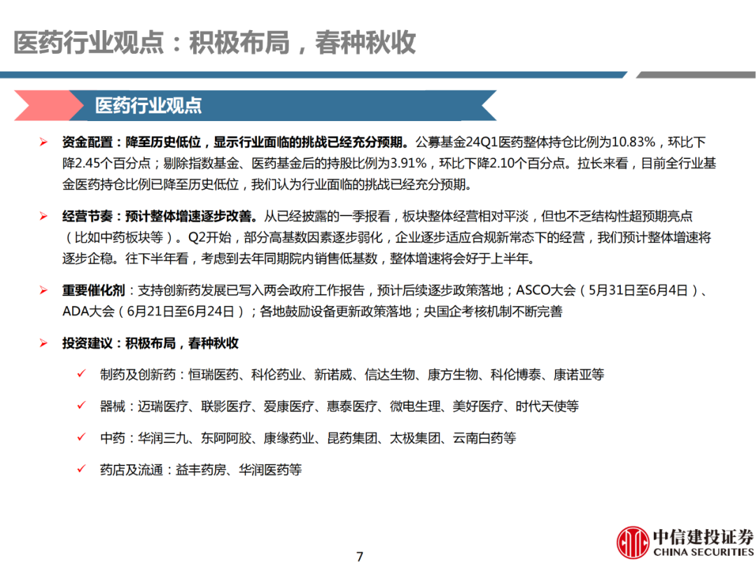 【报告】医药行业观点：积极布局，春种秋收