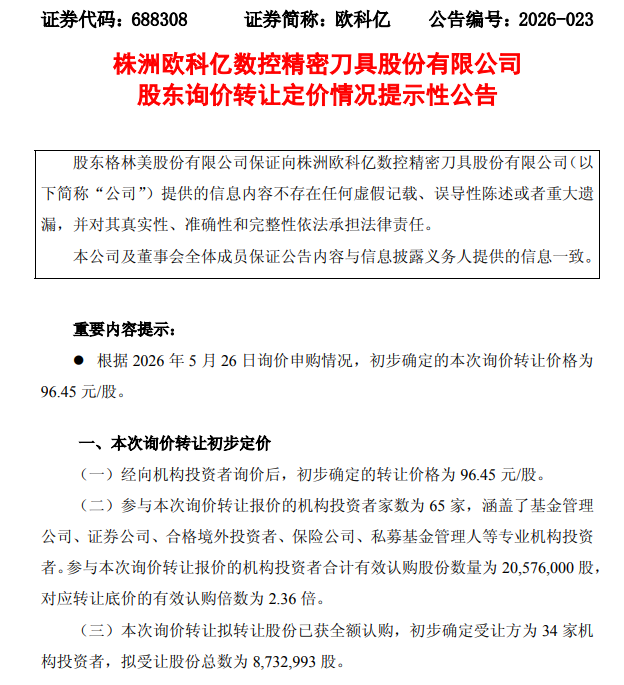 3倍牛股二股东转让半数股份，34家机构7折接盘