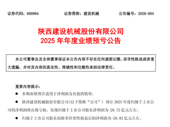 惊呆！48亿市值A股建设机械，预亏超20亿元！
