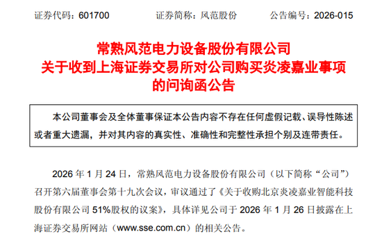 601700，业绩亏损之际跨界收购，获交易所问询