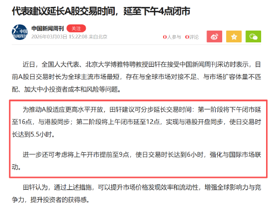 延长A股交易时间到下午四点，你怎样看？